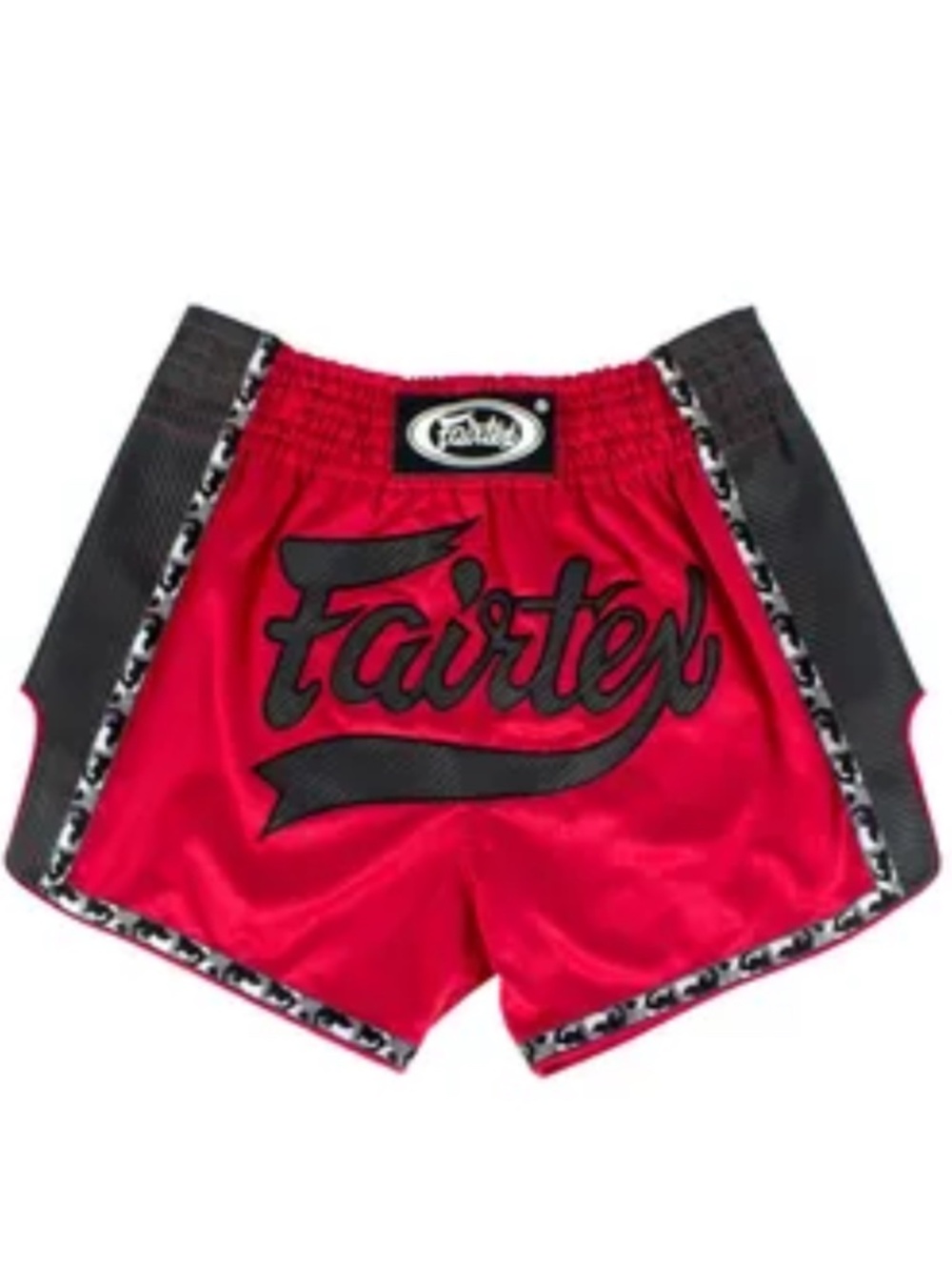 NWT FAIRTEX SLIM CUT MUAY THAI BOXING SHORTS RED BLACK SIZE LARGE